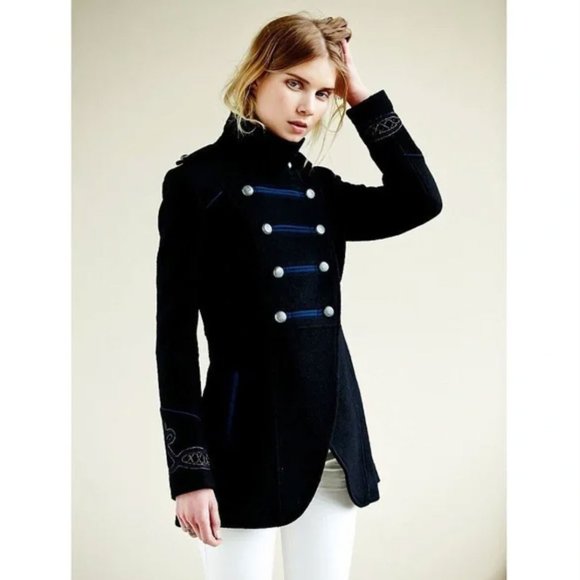 Free People Jackets & Blazers - Free People Mavy Military Pea Coat Wool Blend Button Front Size 4